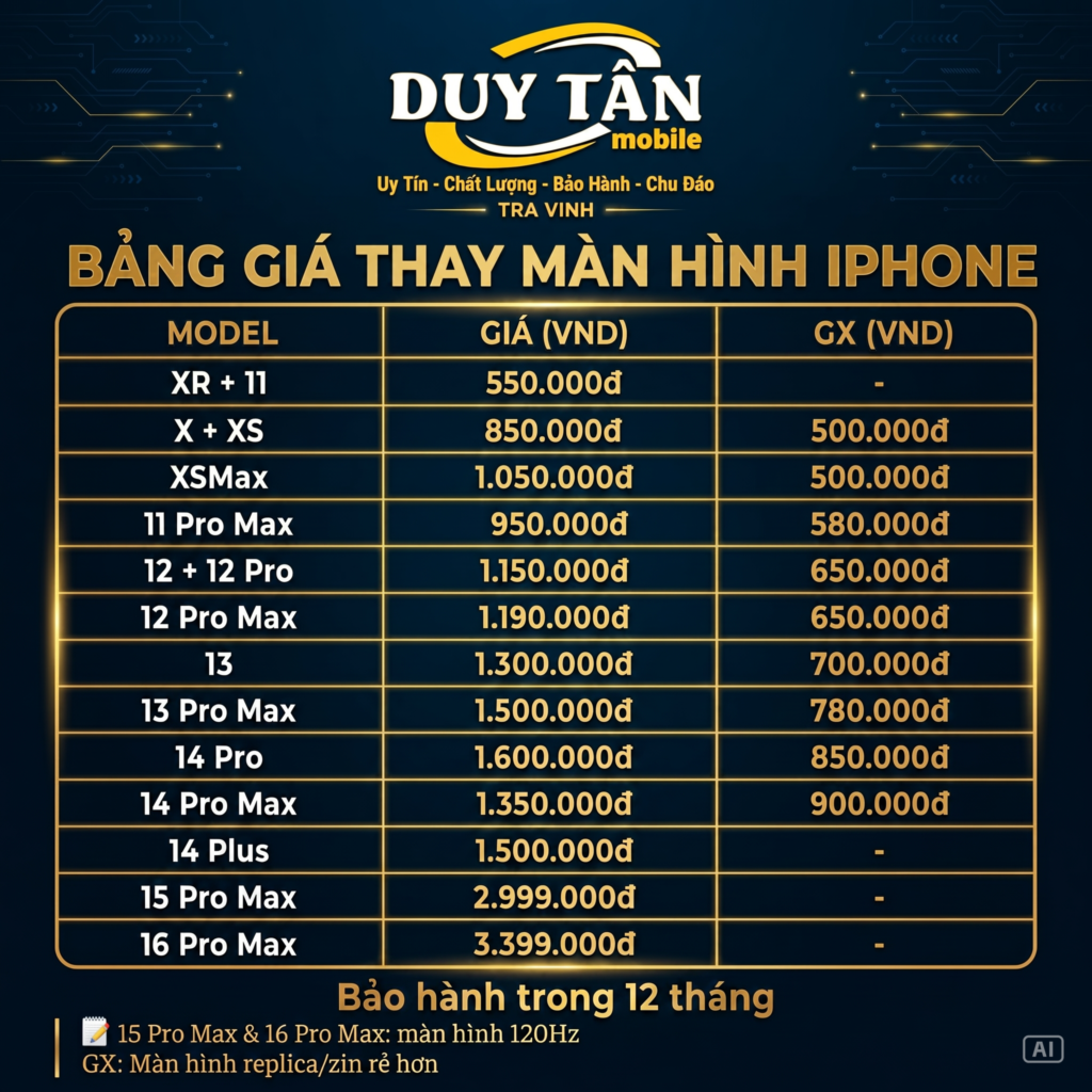 Bảng Giá Thay Màn Hình iPhone 2026 – Duy Tân Mobile
